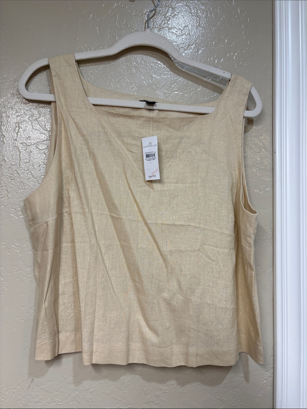 Ann Taylor Light Tan Lightweight Square Neck Linen-Blend Tank